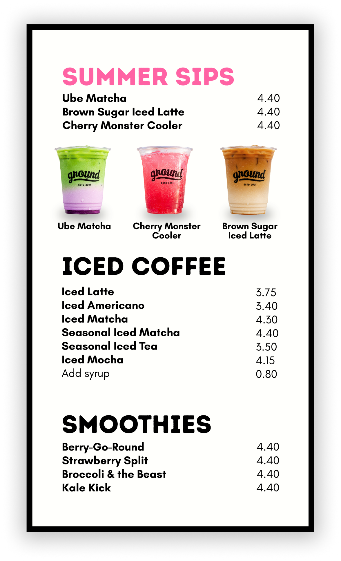 Digital menu mockup