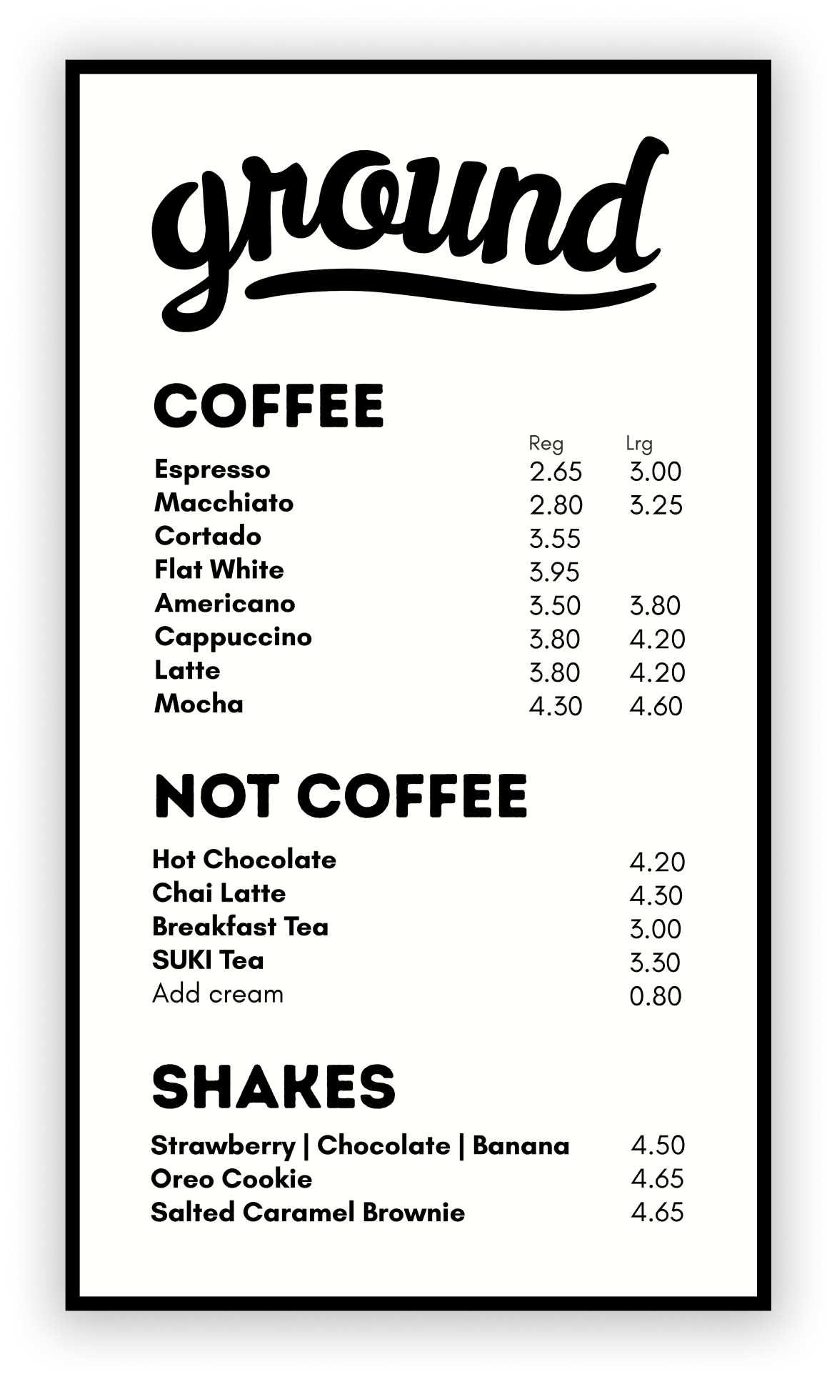 Digital menu mockup